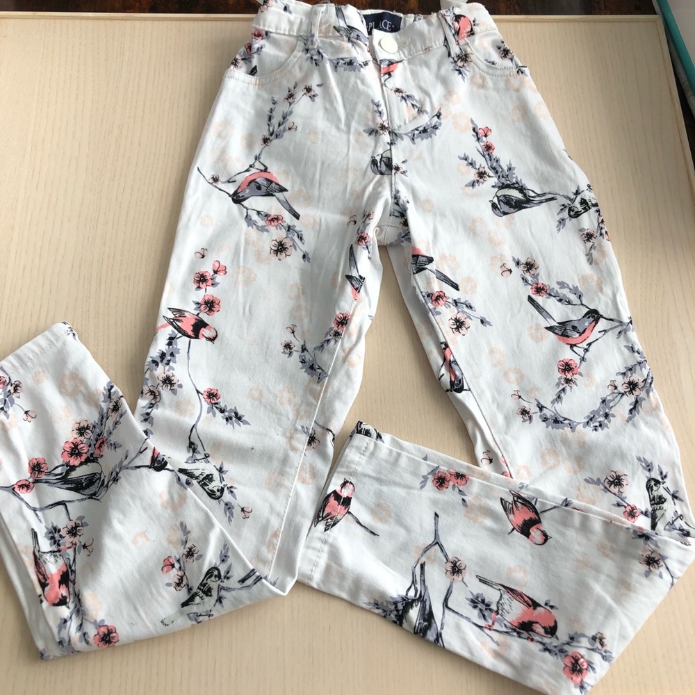 Bird patterned white pants